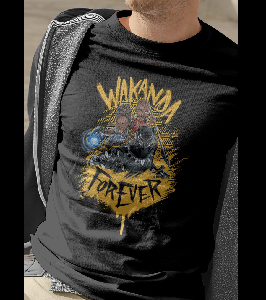 Wakanda Forever Marvel Black Panther Group Shot Painted T-Shirt