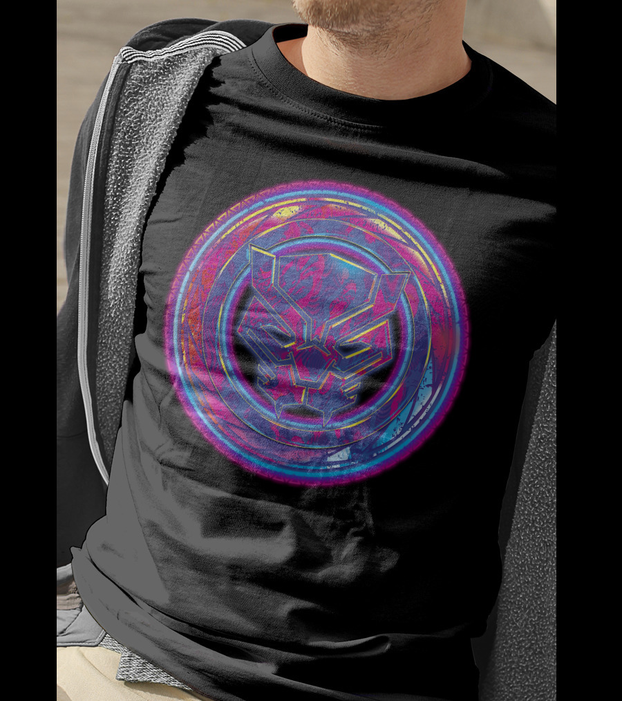 Marvel Black Panther Vibrant Neon Panther Head Emblem T-Shirt