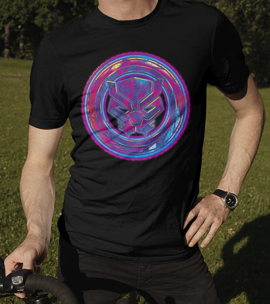 Marvel Black Panther Vibrant Neon Panther Head Emblem T-Shirt