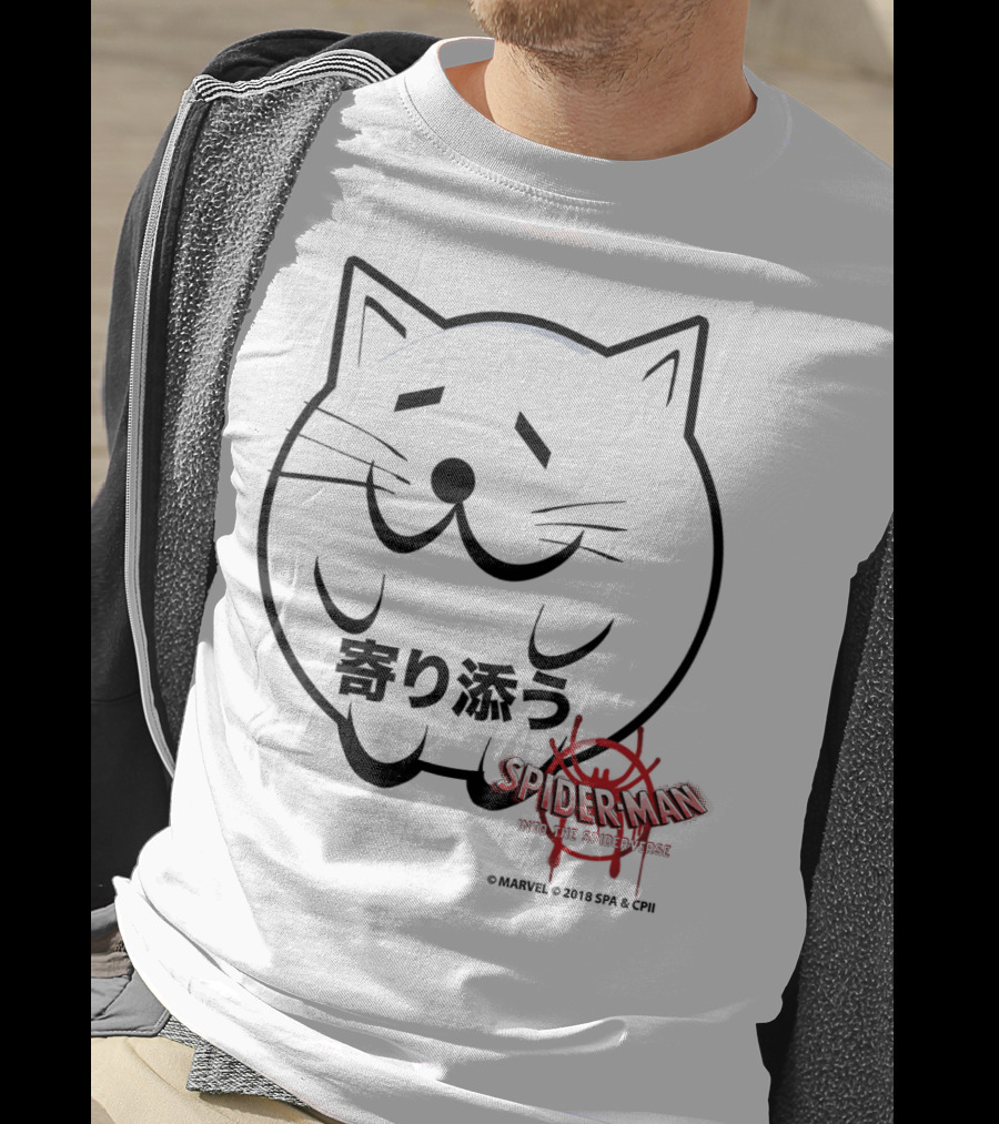 Marvel Spider-Man Into The Spiderverse Cat Sticker Japanese Text T-Shirt