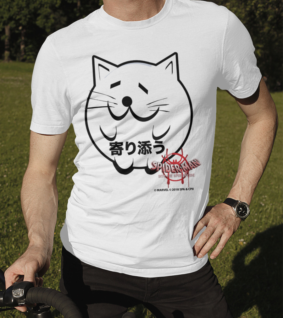 Marvel Spider-Man Into The Spiderverse Cat Sticker Japanese Text T-Shirt