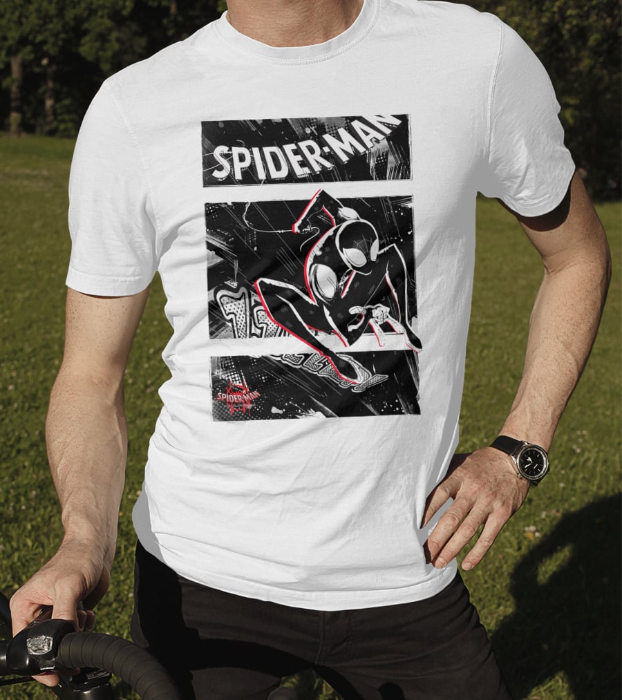 Spider-Man Marvel Spiderverse Comic Graphic Action Panels T-Shirt