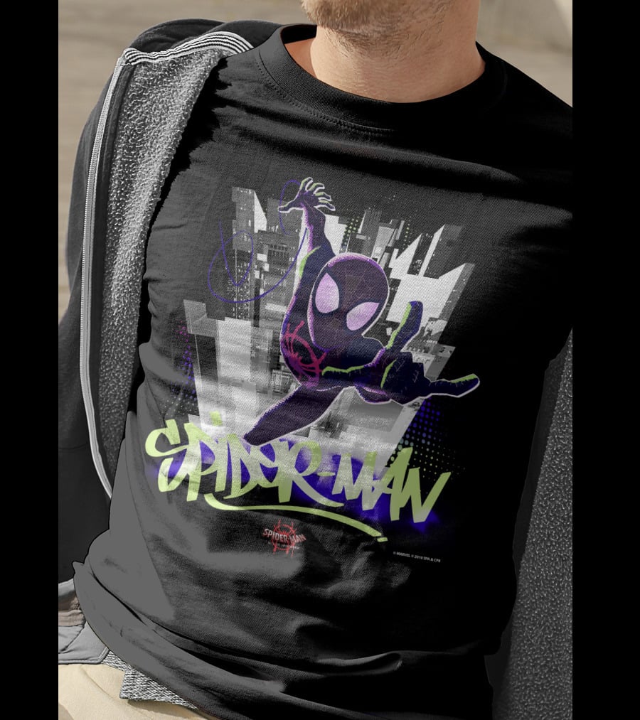 Spider-Man Spiderverse Graffiti City Marvel Iconic Swing Pose T-Shirt