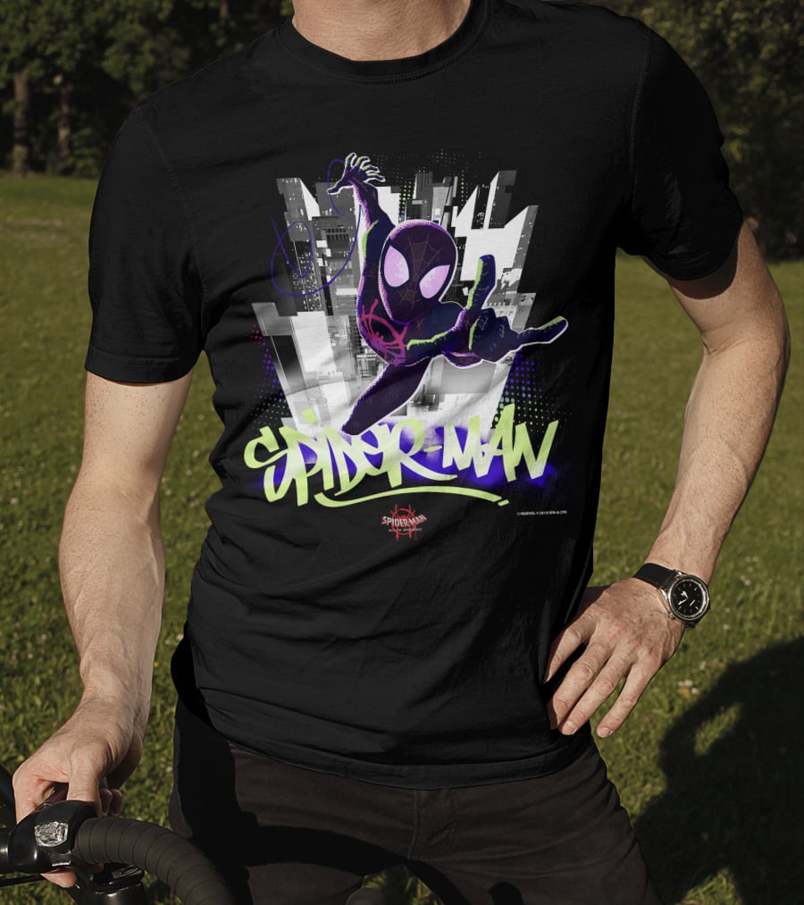 Spider-Man Spiderverse Graffiti City Marvel Iconic Swing Pose T-Shirt