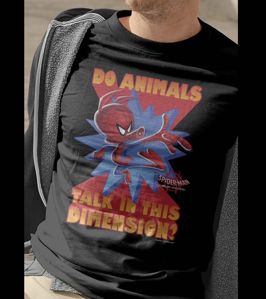Marvel Spider-Man Into The Spiderverse Do Animals Talk In This Dimension? T-Shirt