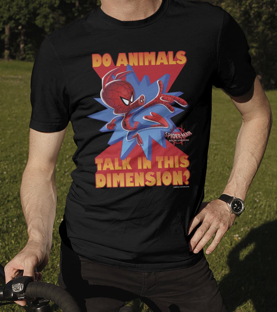 Marvel Spider-Man Into The Spiderverse Do Animals Talk In This Dimension? T-Shirt