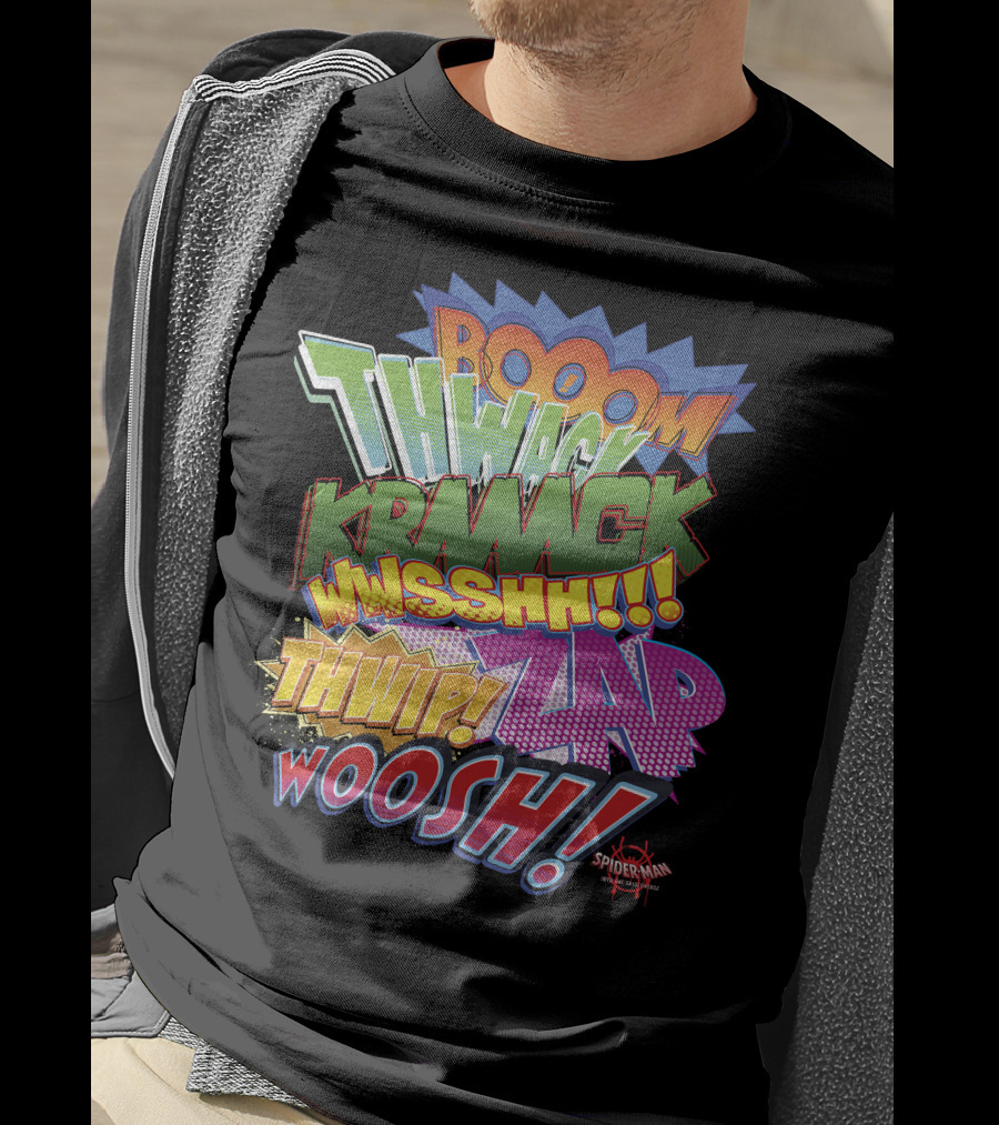 BOOOM THWACK KRRACK WHSSHH THWIP ZAP WOOSH Marvel Spider-Man Spiderverse T-Shirt