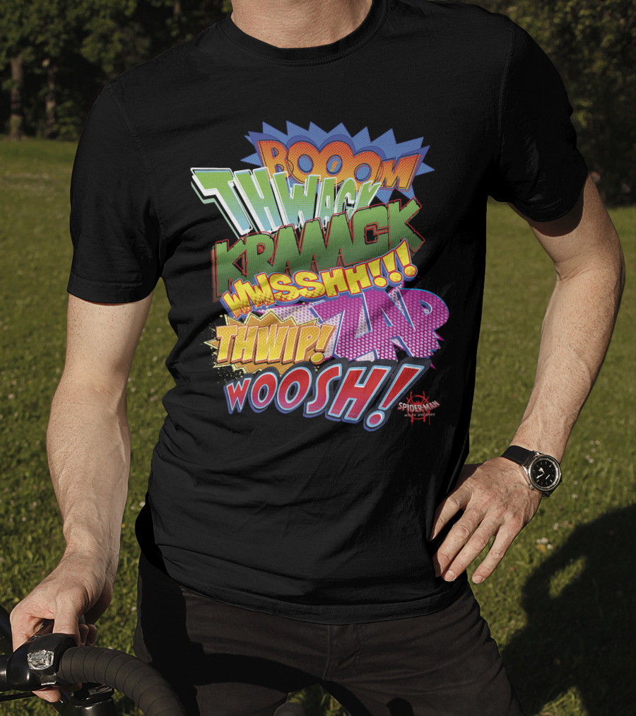 BOOOM THWACK KRRACK WHSSHH THWIP ZAP WOOSH Marvel Spider-Man Spiderverse T-Shirt