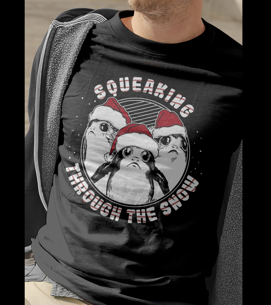 Squeaking Through The Snow Star Wars Porg Santa Hat T-Shirt