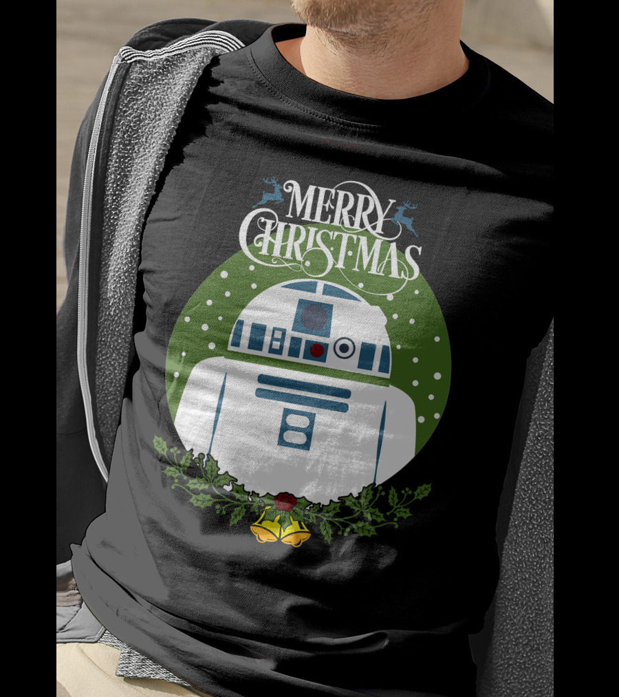 Star Wars R2-D2 Merry Christmas Wreath With Bells And Holly T-Shirt