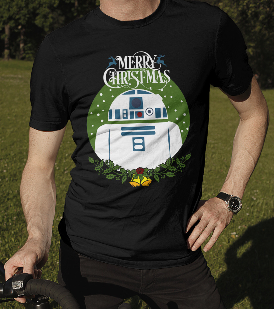 Star Wars R2-D2 Merry Christmas Wreath With Bells And Holly T-Shirt