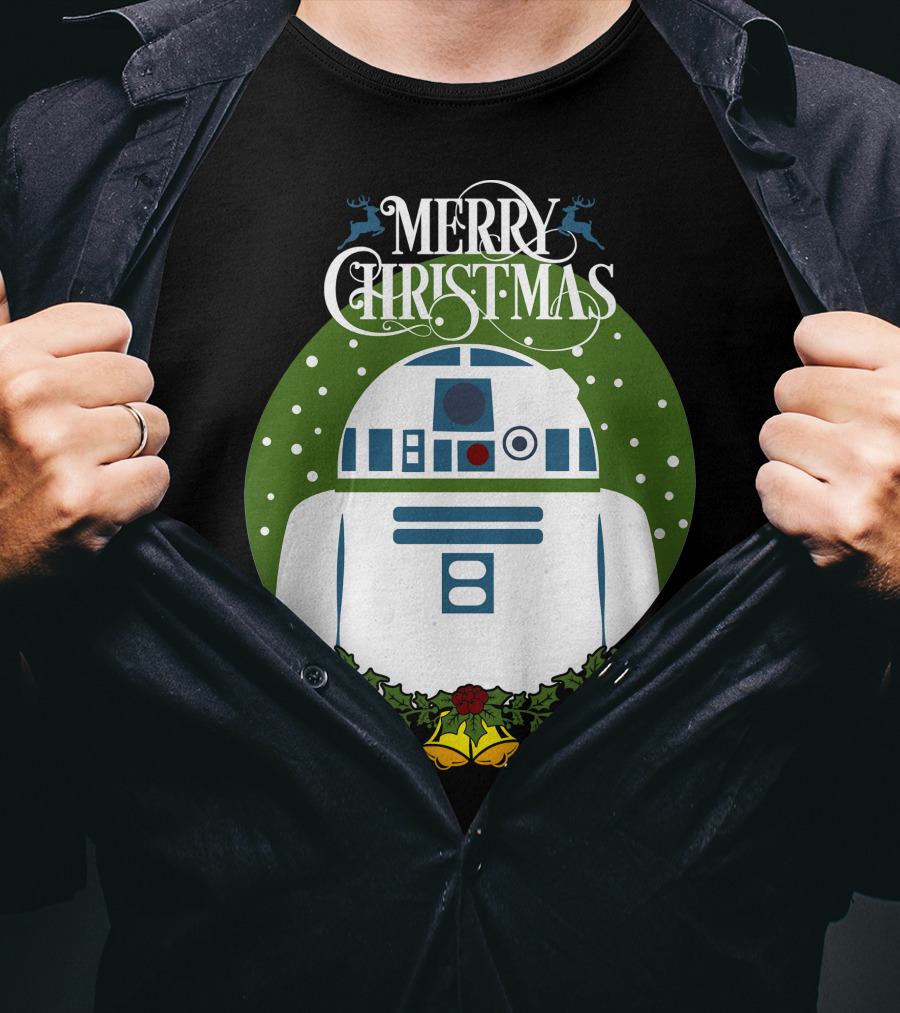 Star Wars R2-D2 Merry Christmas Wreath With Bells And Holly T-Shirt