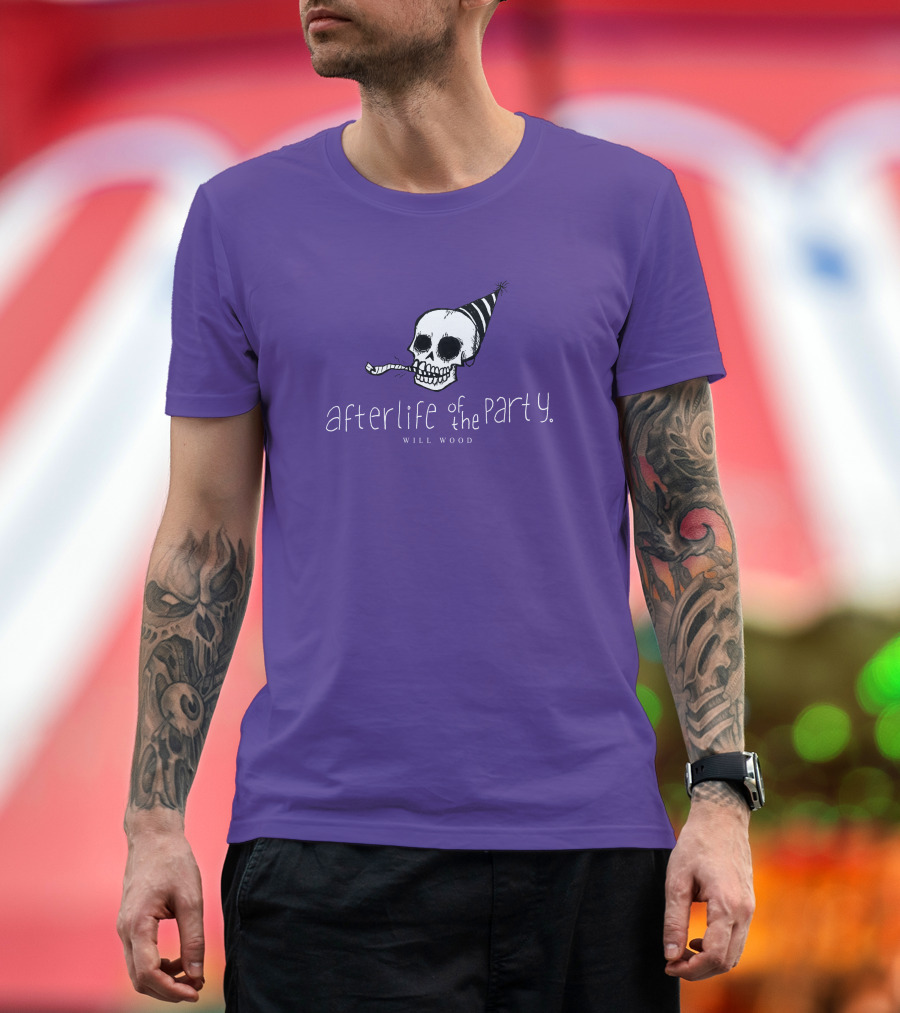 Afterlife Of The Party Skull with Party Hat and Blower T-Shirt