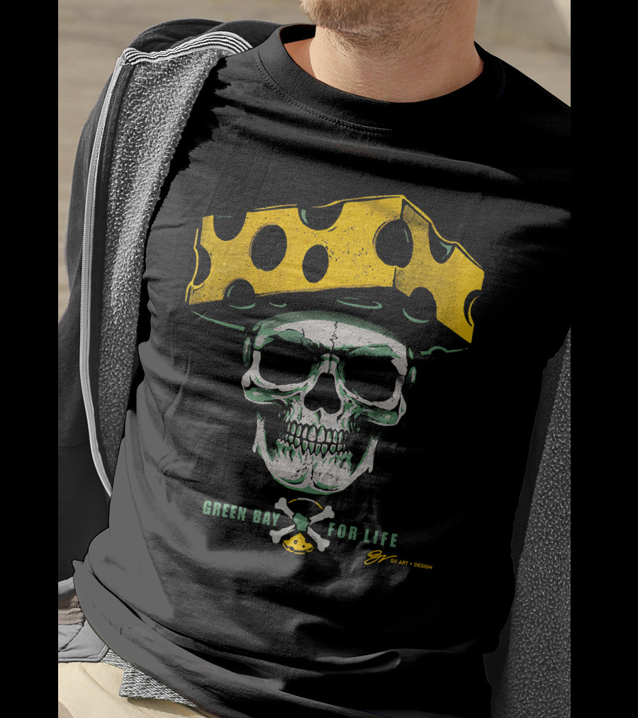 Green Bay For Life Skull Cheesehead T-Shirt