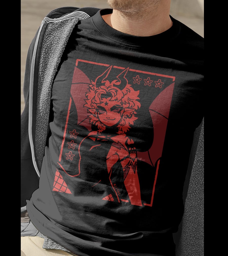 He's Satanic Red Devil Horned Figure With Bat Wings And Stars By Bitol T-Shirt