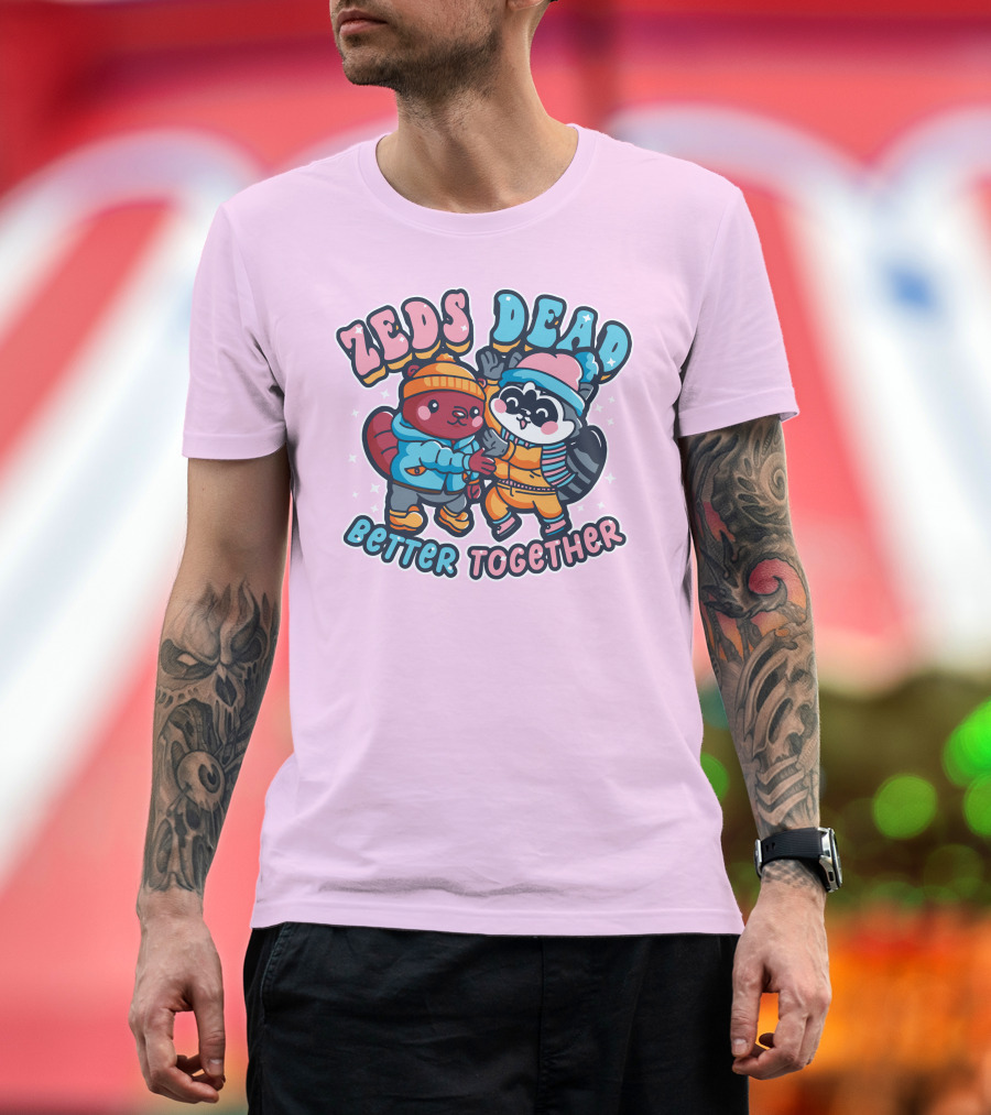 Zeds Dead Better Together Cartoon Beaver and Raccoon Winter Adventure T-Shirt