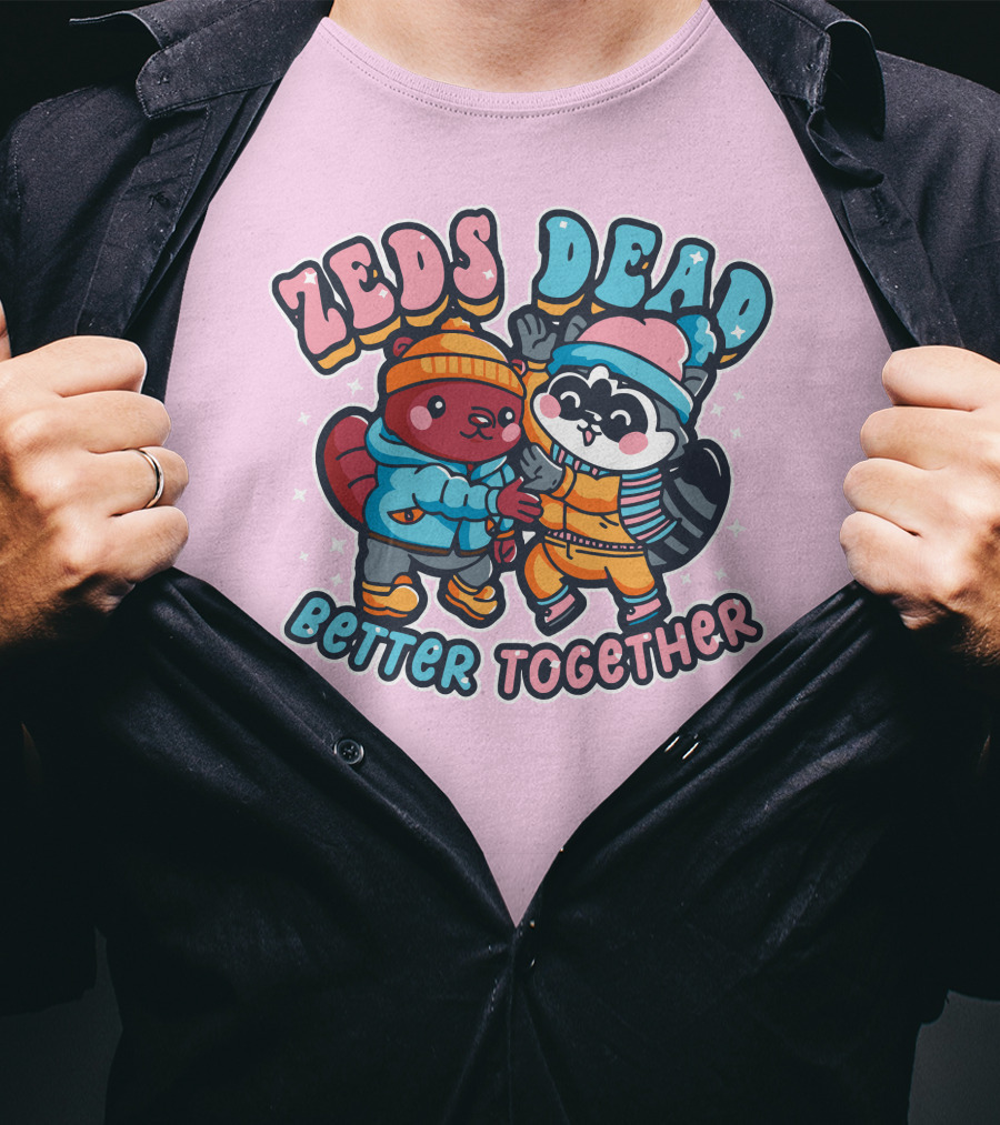 Zeds Dead Better Together Cartoon Beaver And Raccoon Winter Adventure T-Shirt