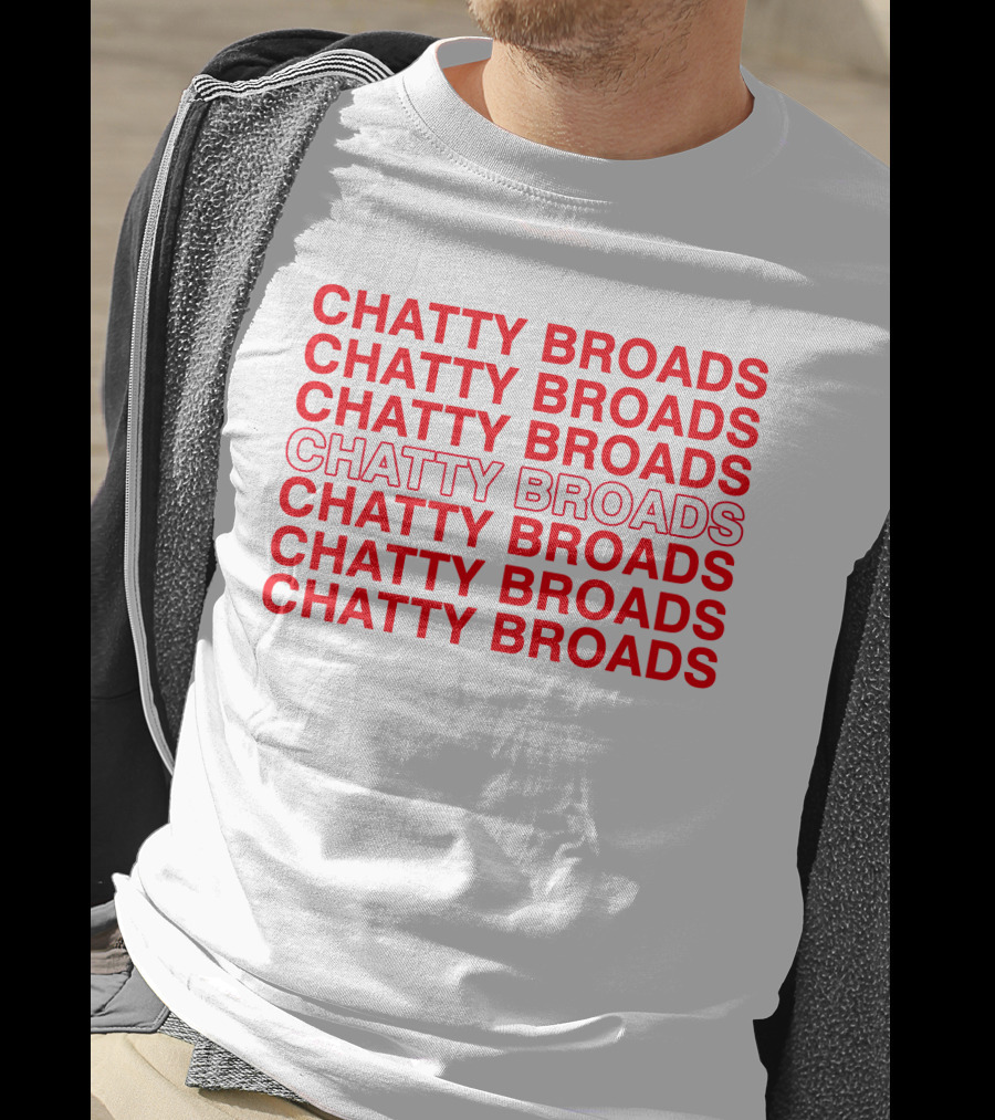 Chatty Broads Podcast Merch Red Repeating Text T-Shirt