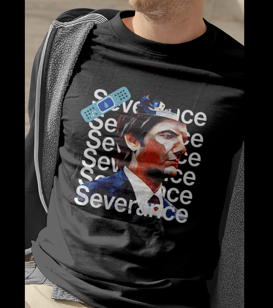 Severance Repeated Text With Bandage And Office Worker Scene T-Shirt