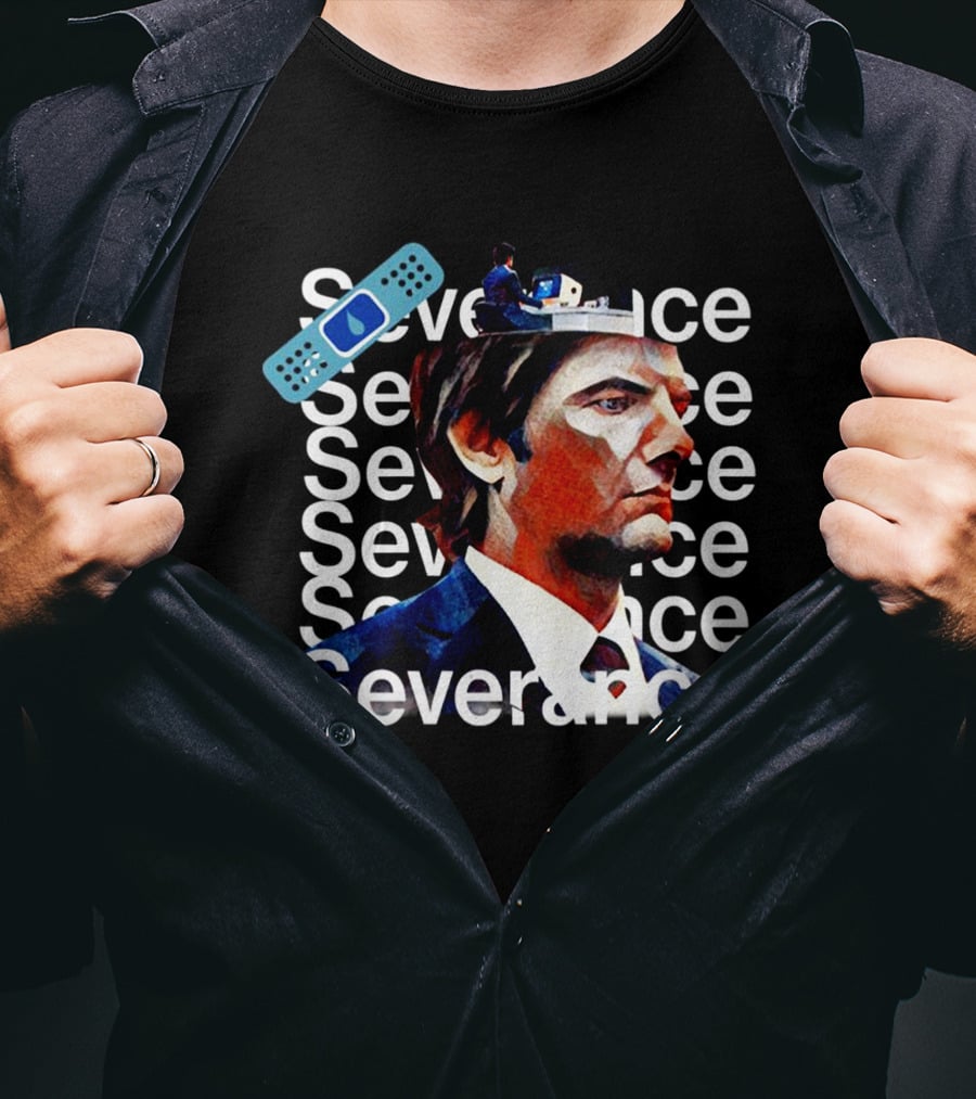 Severance Repeated Text With Bandage And Office Worker Scene T-Shirt