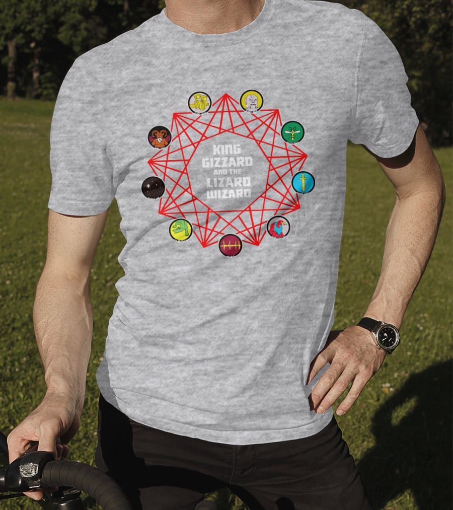 King Gizzard And The Lizard Wizard Merch With Iconic Symbols And Red Geometric Web T-Shirt
