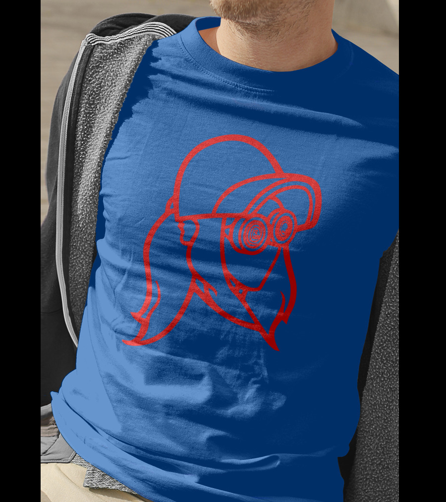 Rezz Cloaked Hockey Jersey Iconic Line Art Design Red On Blue T-Shirt