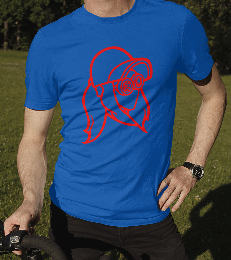 Rezz Cloaked Hockey Jersey Iconic Line Art Design Red On Blue T-Shirt