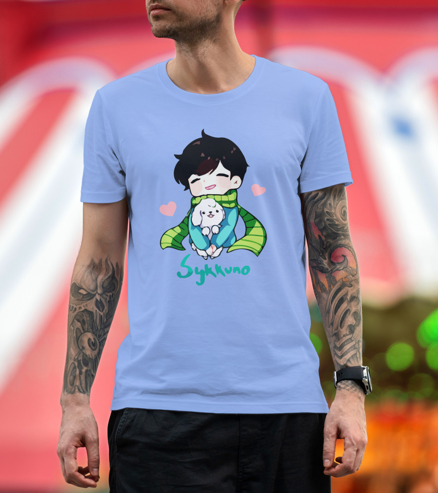 Sykkuno Cute Chibi Character with Puppy and Green Scarf T-Shirt