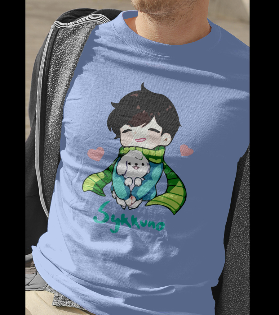 Sykkuno Cute Chibi Character With Puppy And Green Scarf T-Shirt