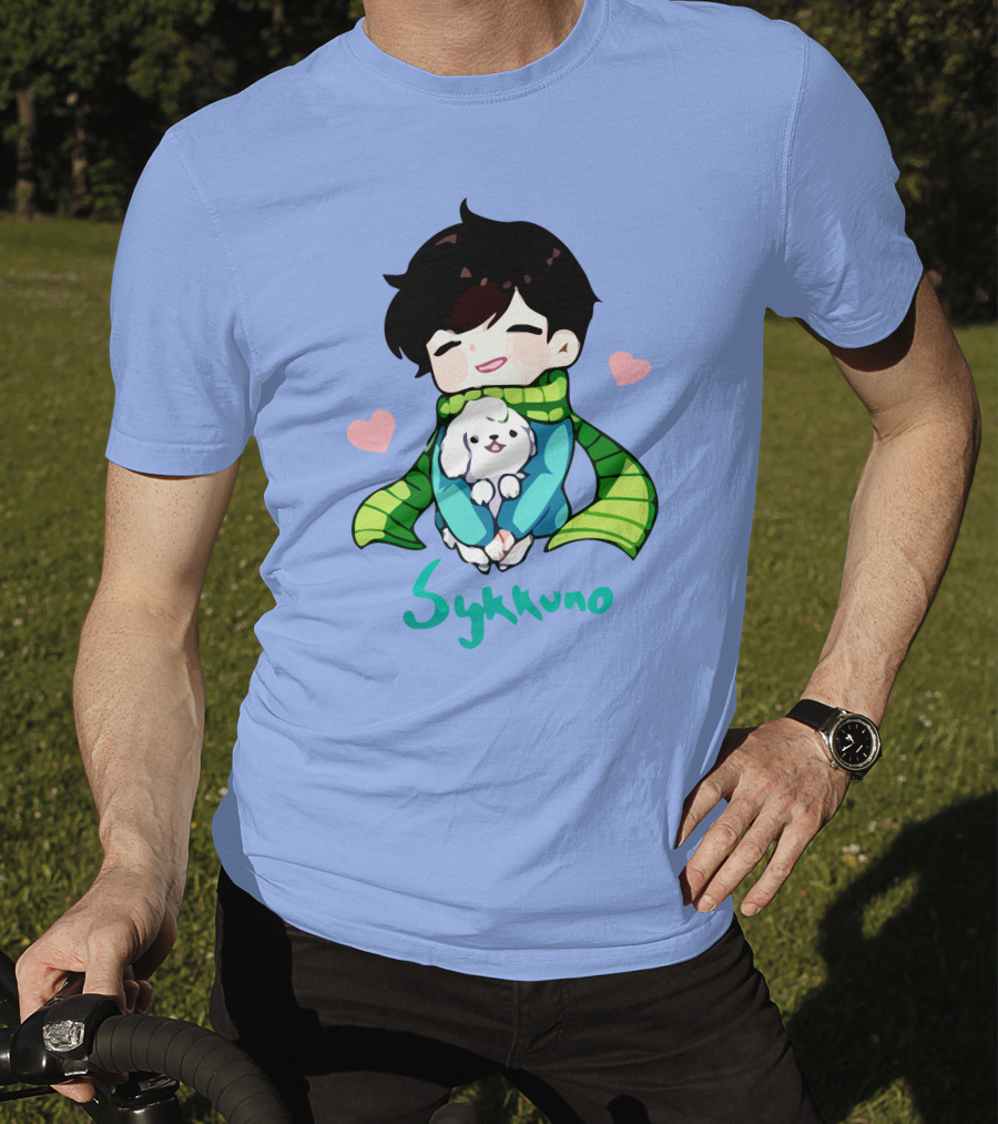 Sykkuno Cute Chibi Character With Puppy And Green Scarf T-Shirt