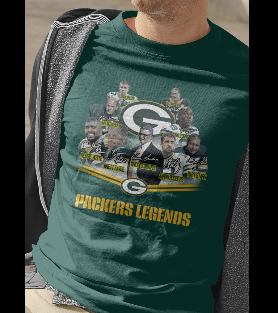Packers Legends Vince Lombardi Reggie White Brett Favre Aaron Rodgers Ray Nitschke Bart Starr Curly Lambeau Paul Hornung T-Shirt