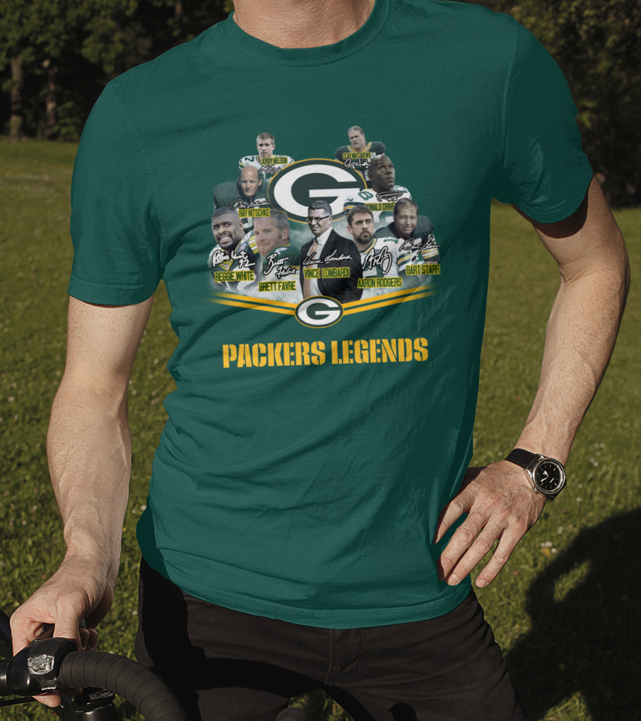 Packers Legends Vince Lombardi Reggie White Brett Favre Aaron Rodgers Ray Nitschke Bart Starr Curly Lambeau Paul Hornung T-Shirt