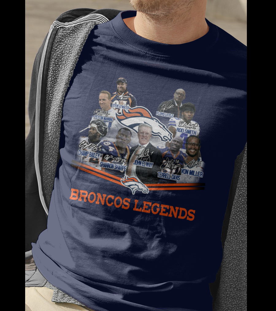 Peyton Manning John Elway Terrell Davis Shannon Sharpe Broncos NFL Legends Floyd Little Steve Atwater Champ Bailey Von Miller Rod Smith T-Shirt