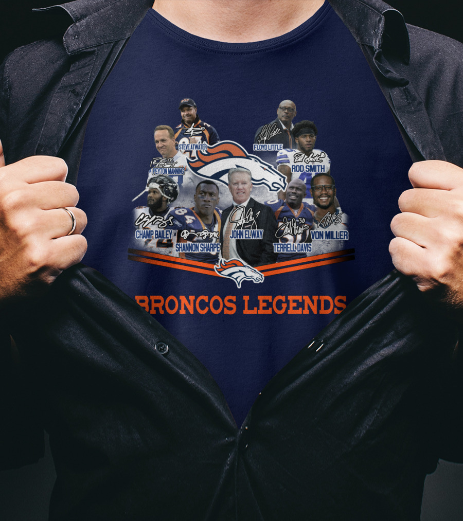 Peyton Manning John Elway Terrell Davis Shannon Sharpe Broncos NFL Legends Floyd Little Steve Atwater Champ Bailey Von Miller Rod Smith T-Shirt