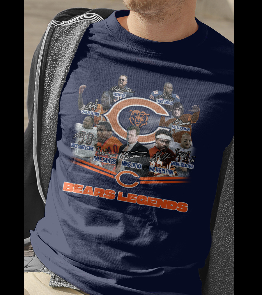Bears Legends Dick Butkus Charles Tillman Mike Singletary Gale Sayers Mike Ditka Lance Briggs Sid Luckman Walter Payton Brian Urlacher T-Shirt