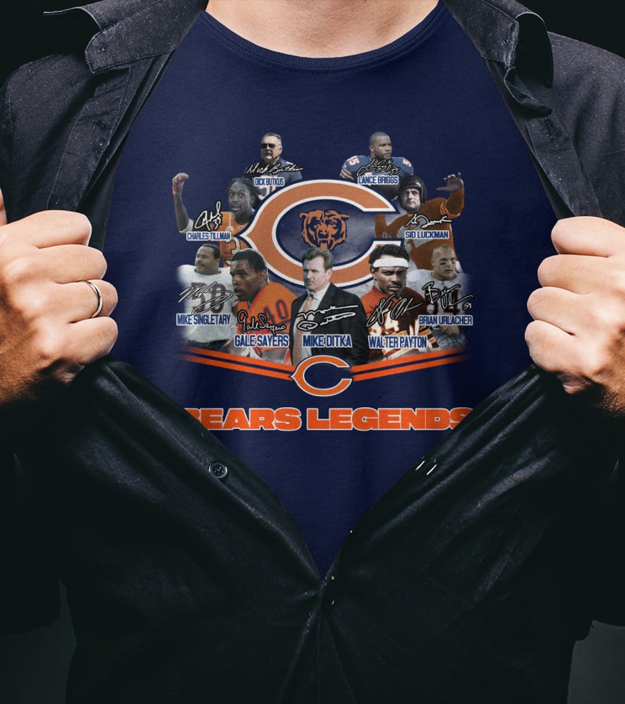 Bears Legends Dick Butkus Charles Tillman Mike Singletary Gale Sayers Mike Ditka Lance Briggs Sid Luckman Walter Payton Brian Urlacher T-Shirt