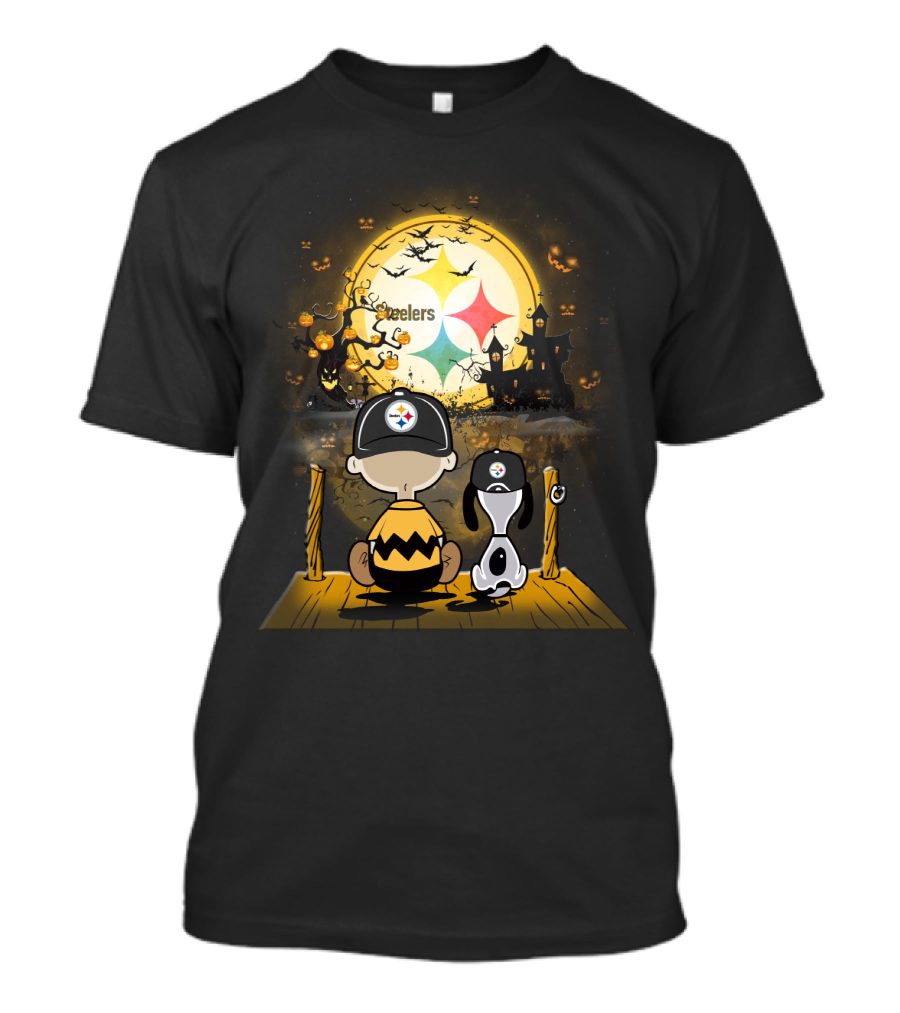 Peanuts Steelers Halloween Pumpkin Patch Scene T-Shirt