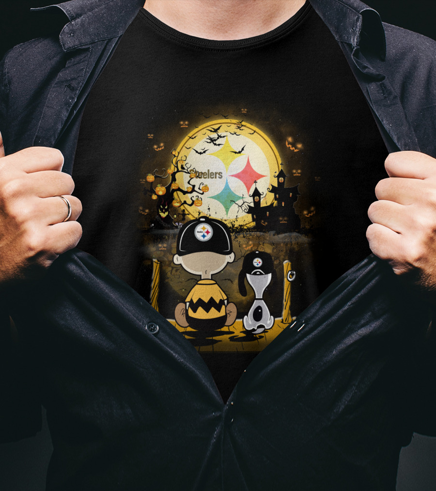 Peanuts Steelers Halloween Pumpkin Patch Scene T-Shirt