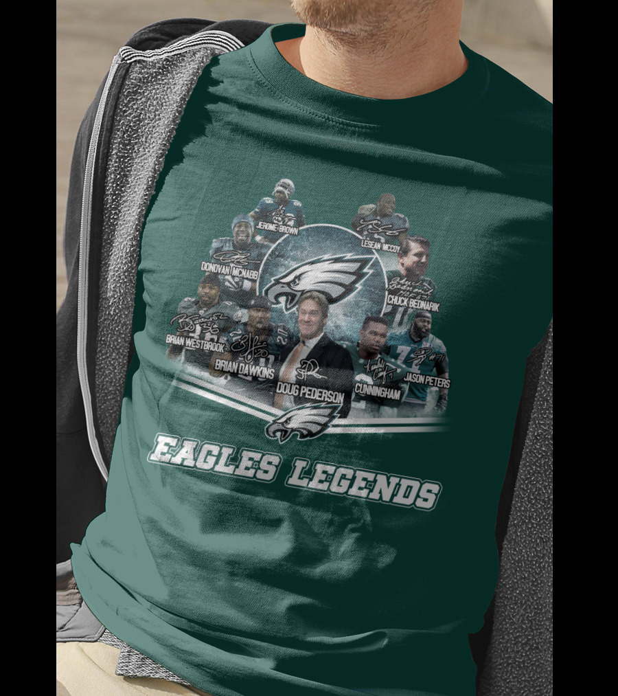 Eagles Legends Jerome Brown Lesean Mccoy Donovan Mcnabb Chuck Bednarik Brian Westbrook Brian Dawkins Doug Pederson Randall Cunningham Jason Peters T-Shirt