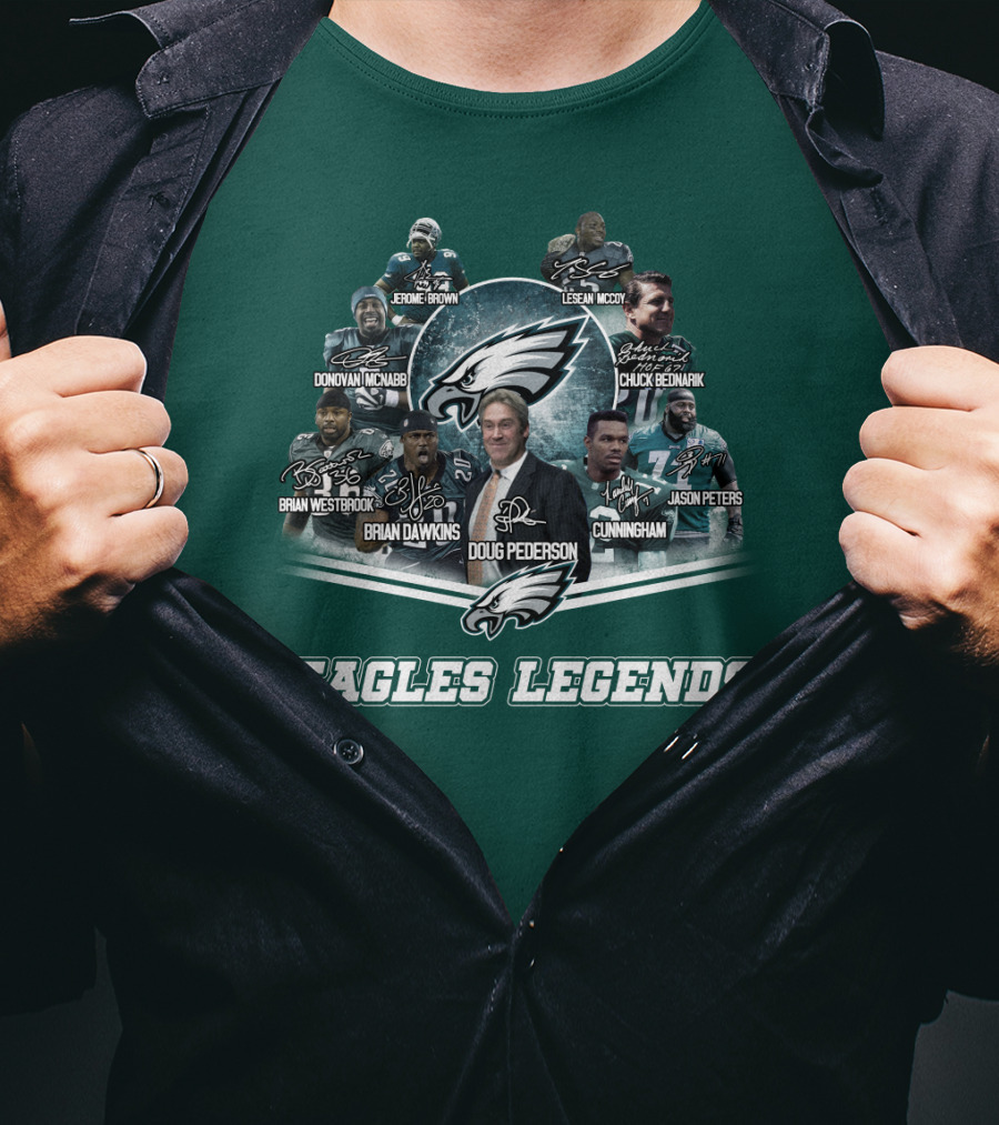 Eagles Legends Jerome Brown Lesean Mccoy Donovan Mcnabb Chuck Bednarik Brian Westbrook Brian Dawkins Doug Pederson Randall Cunningham Jason Peters T-Shirt