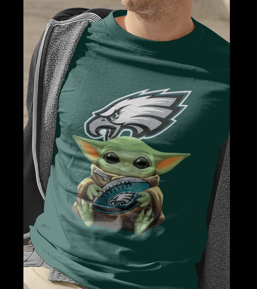 Baby Yoda Holding Philadelphia Eagles Football T-Shirt
