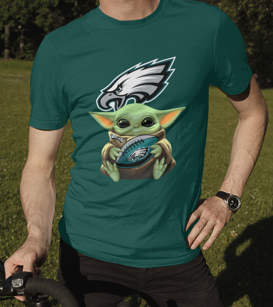 Baby Yoda Holding Philadelphia Eagles Football T-Shirt