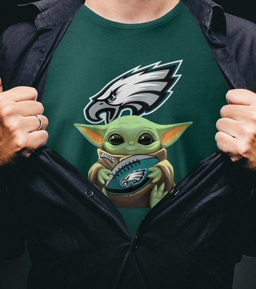 Baby Yoda Holding Philadelphia Eagles Football T-Shirt