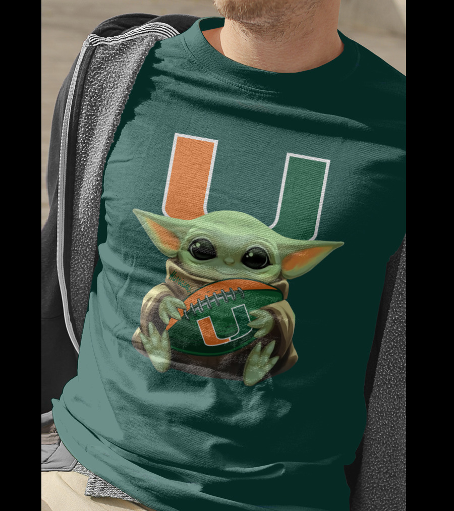 Miami Hurricanes Baby Yoda Football T-Shirt