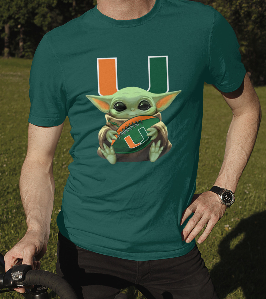 Miami Hurricanes Baby Yoda Football T-Shirt