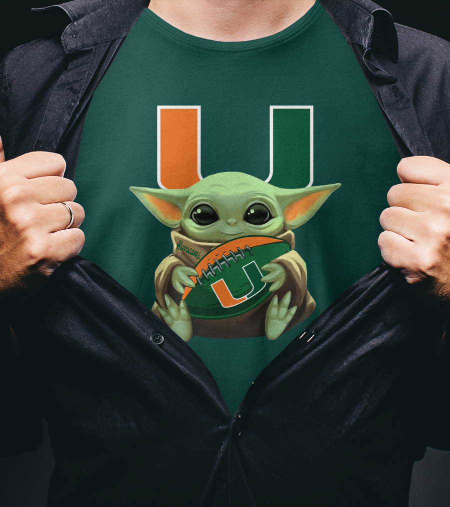 Miami Hurricanes Baby Yoda Football T-Shirt