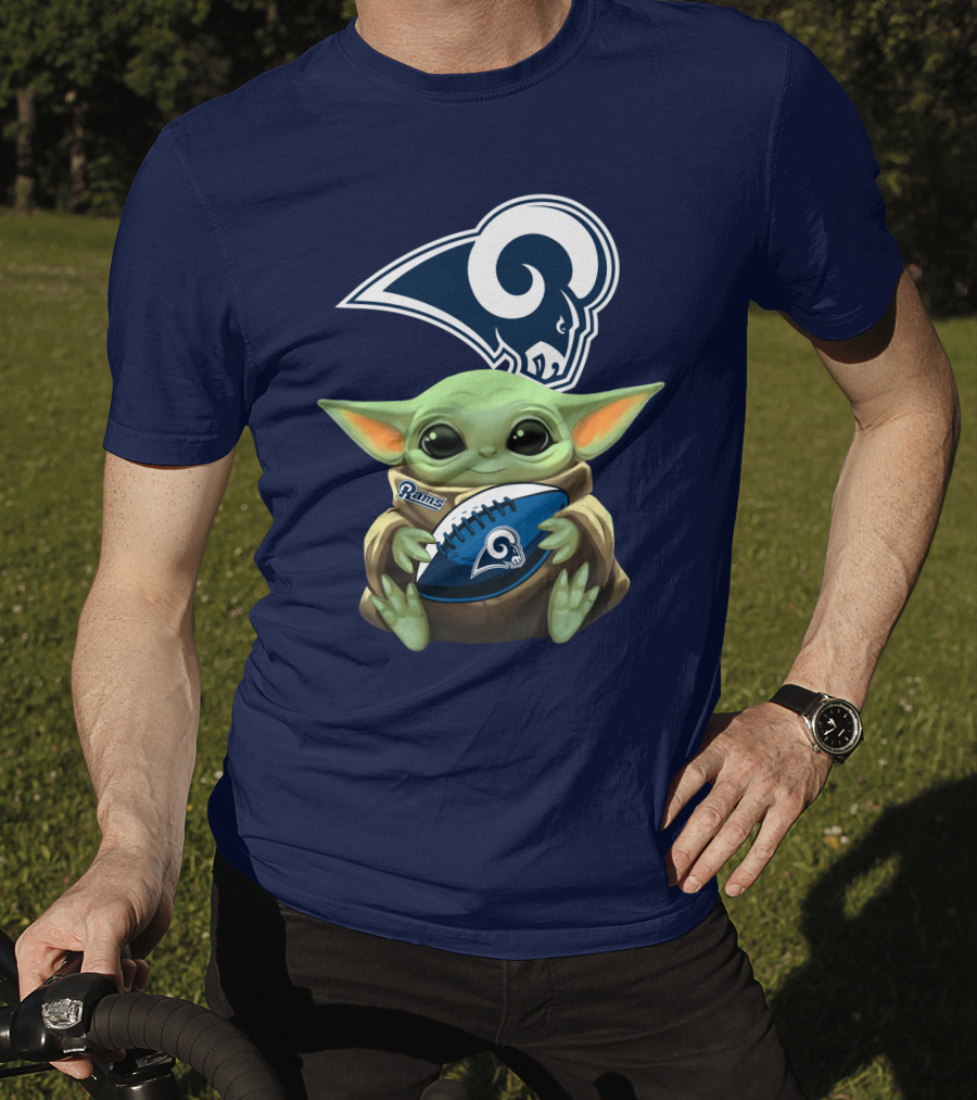 Baby Football Holding Rams T-Shirt