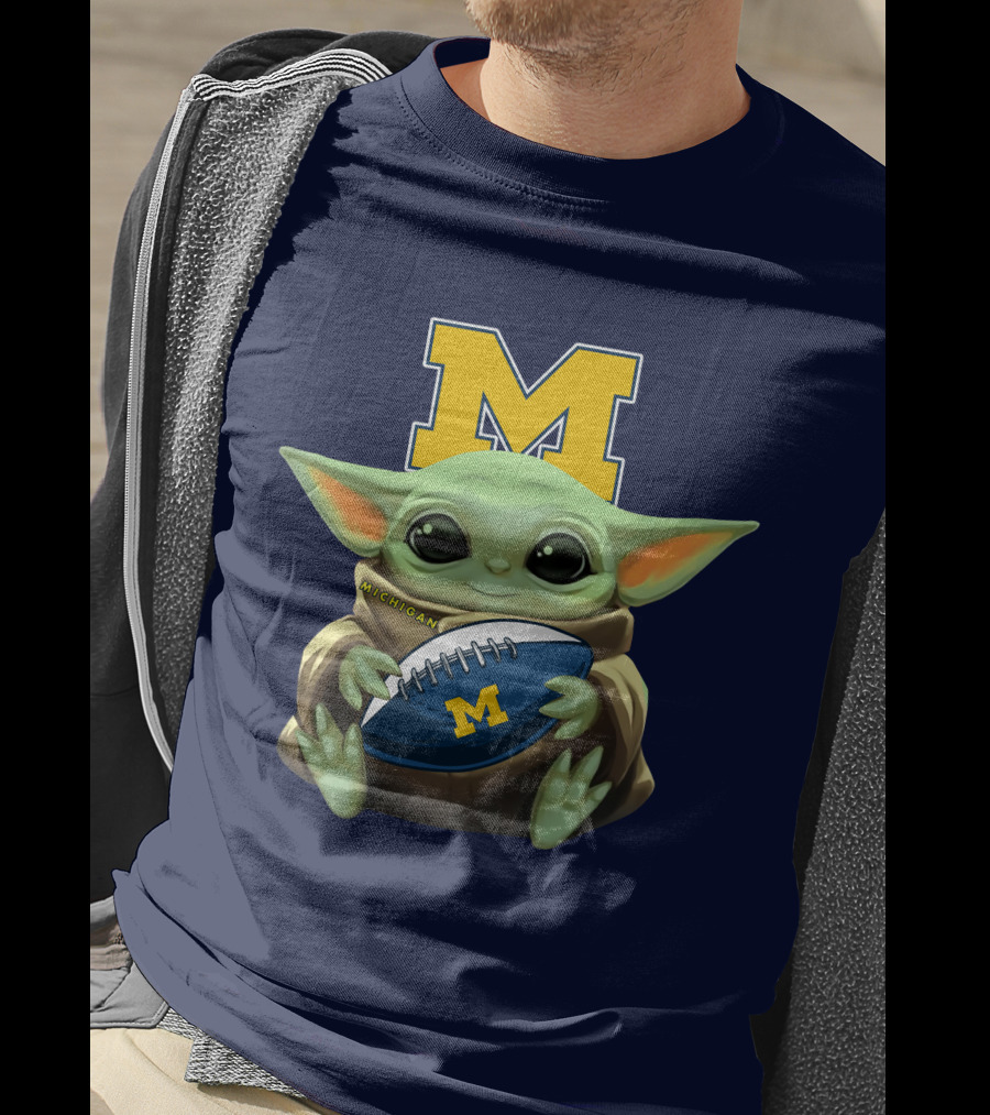 Michigan Baby Yoda Holding Football T-Shirt