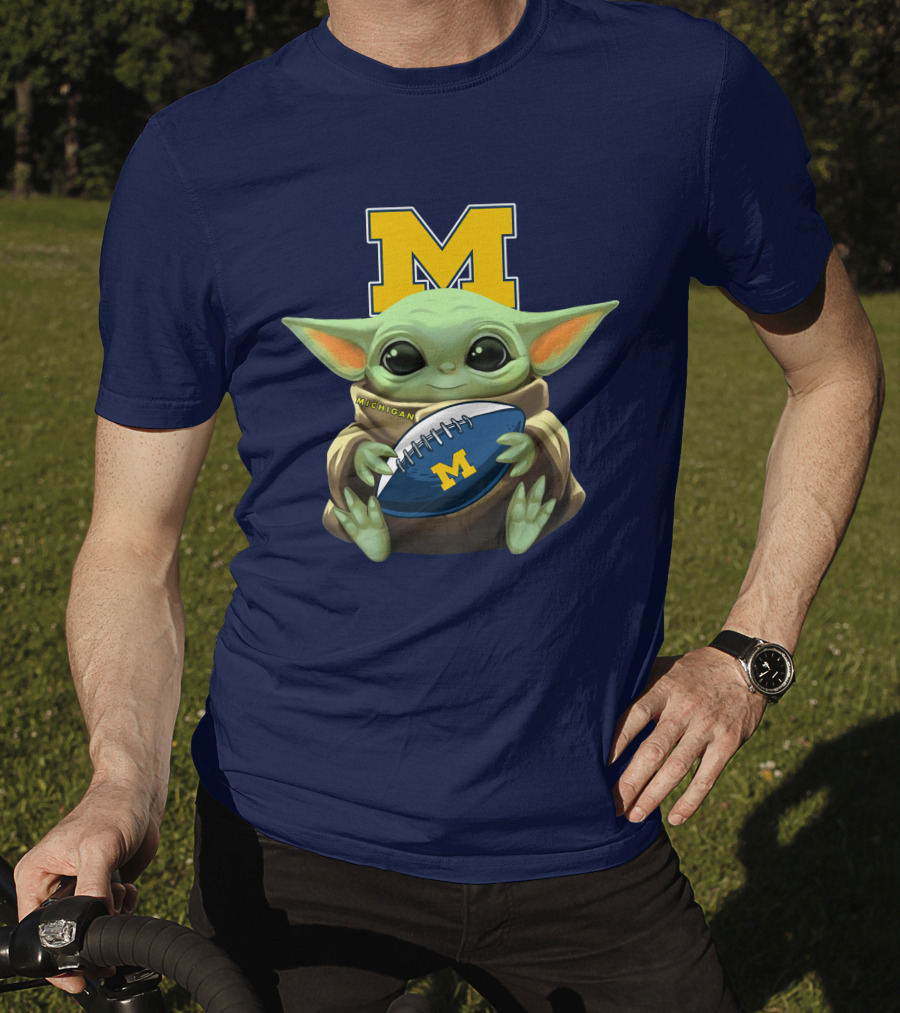 Michigan Baby Yoda Holding Football T-Shirt