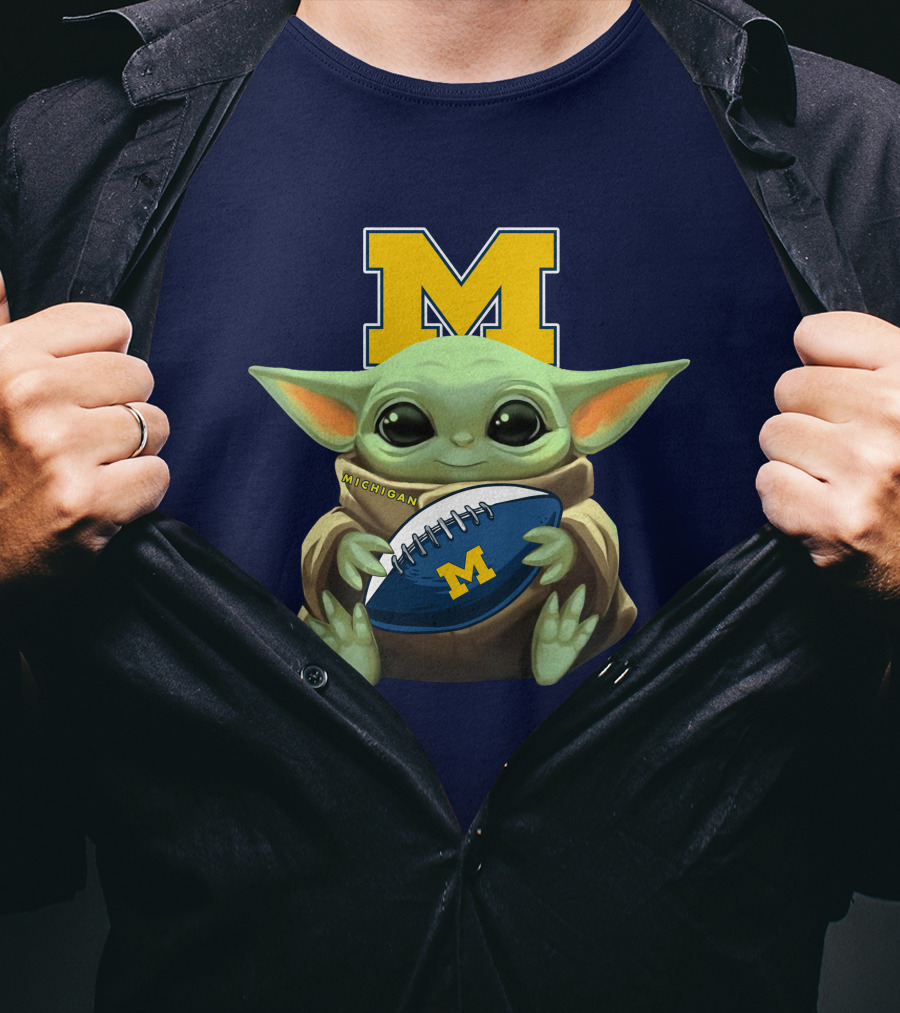 Michigan Baby Yoda Holding Football T-Shirt